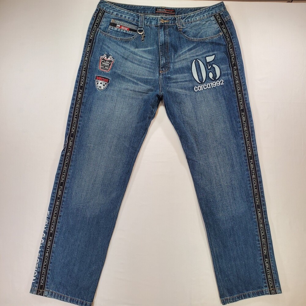 FUBU Jeans Men 38x33 Blue Relaxed Straight Denim Baggy Streetwear Y2K Vintage